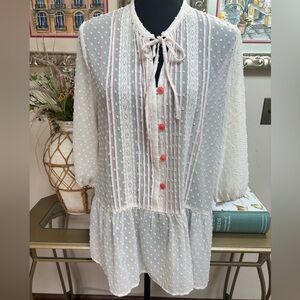 MATILDA JANE BOHO “ LIGHT THE WAY” BLOUSE SZ MED RUFFLE HEM ROMANTIC LACE TRIM